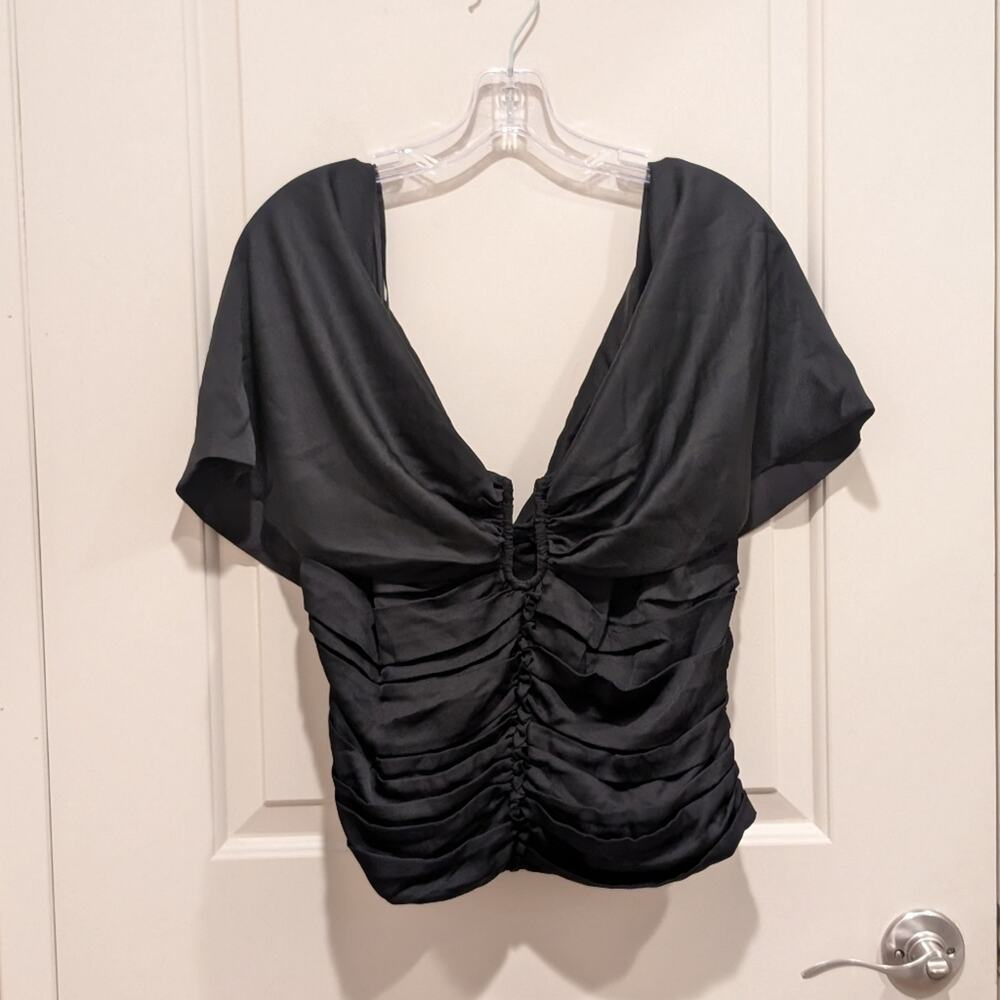 Ungaro Black Silk Ruched Back Blouse NWT – MSRP $595 Large